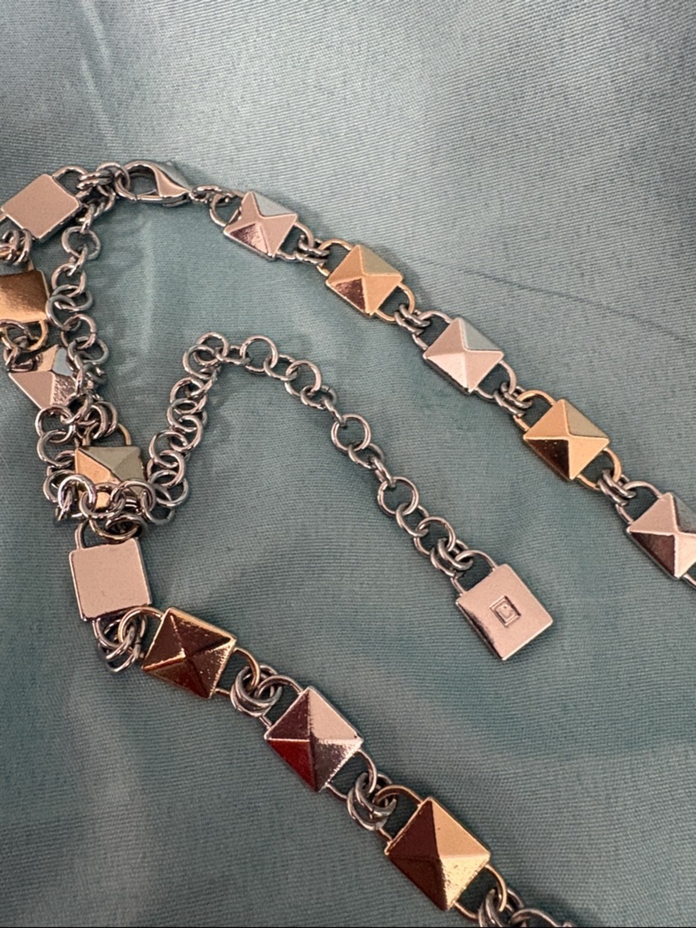 Chaps 36" Long Gold & Silver Tone Square Link Belt Chain S/M or Necklace - Picture 6 of 6